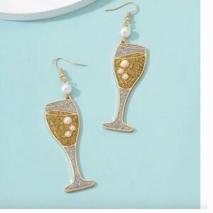 ❤️FREE Alcohol Champagne Glass Hipster Hippie Art Chic Glam Modern Drop Earrings